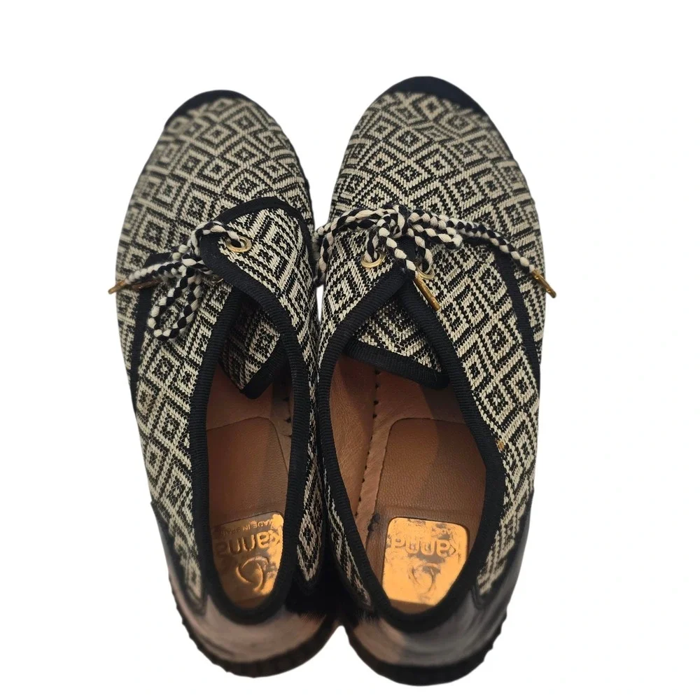 Kanna‎ Made in Spain Women's 11 Woven Espadrille Sneakers Black Tan Boho Luxe